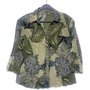 Apartment Nine Blouse Top Women's Size Large Button Up Army Green